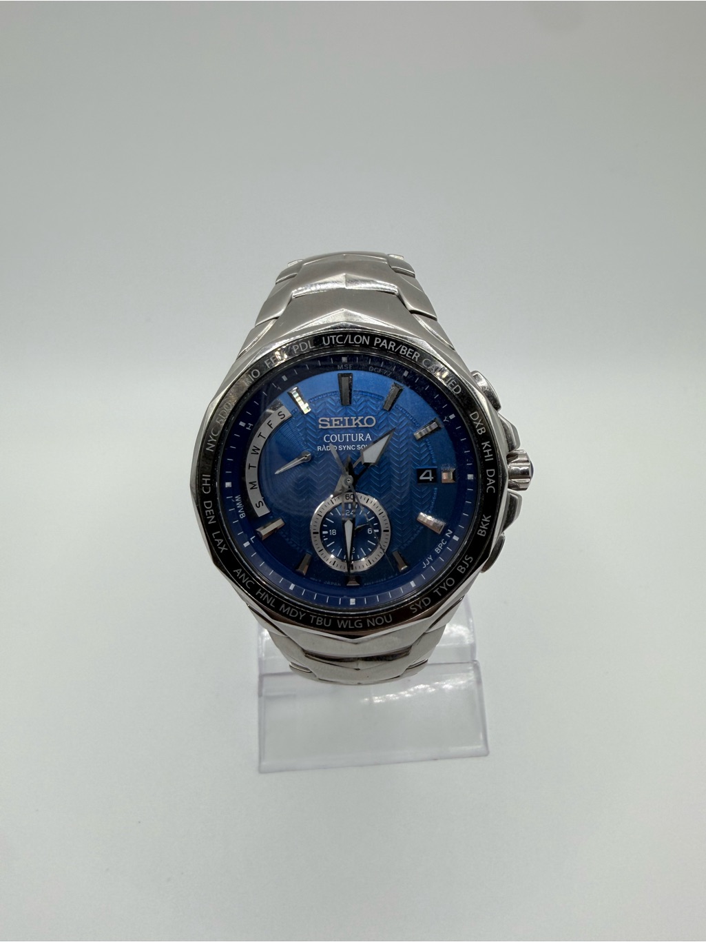 Seiko Coutura Silver Stainless Steel Watch With Blue Dial